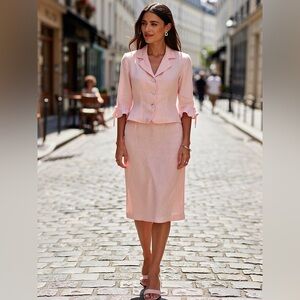 Jessica Howard Petite Vintage Light Pink Linen Blouse And Dress